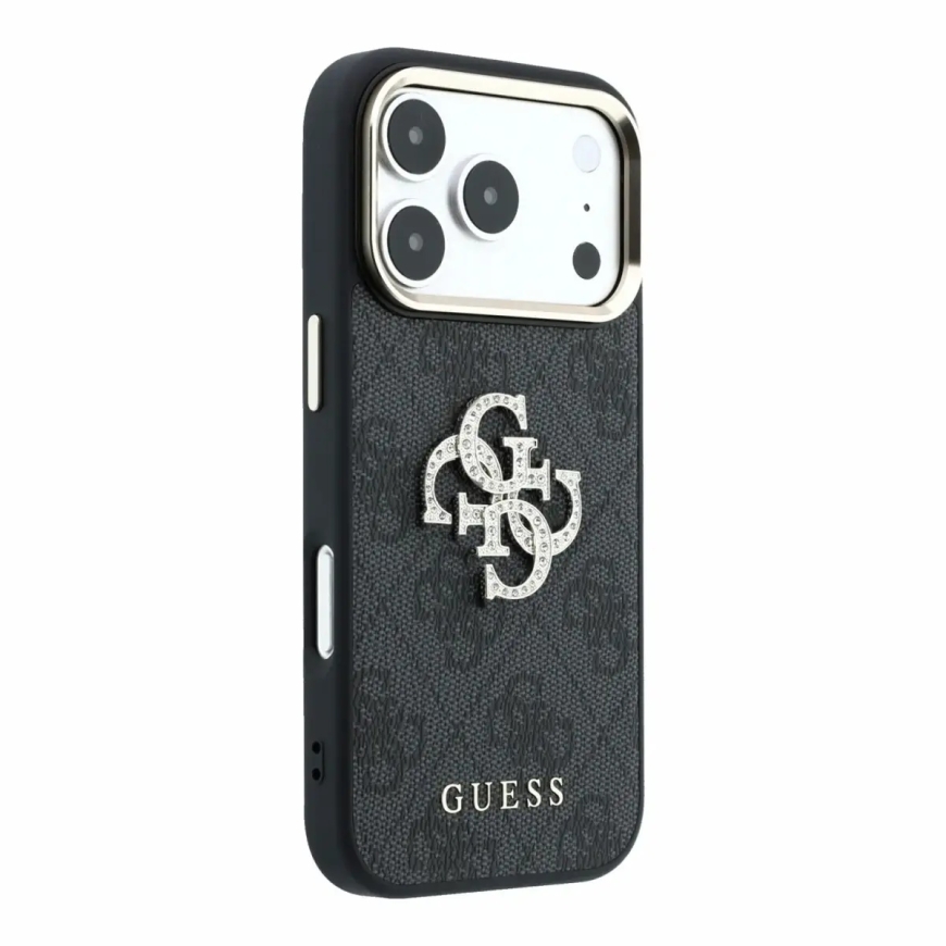 Guess PU 4G Strass Metal logotipo dėklas iPhone 18 Pro juodas – 3