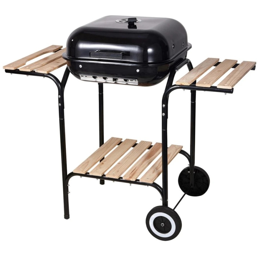 Grilli Pihan hiiligrilli kannella, hyllyillä ja pyörillä