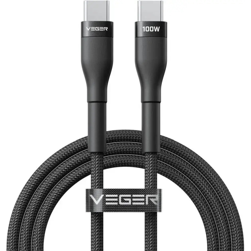 Veger CC05 duomenų perdavimo ir įkrovimo laidas | USB-C į USB-C | PD | 100W | 1.5m | juodas