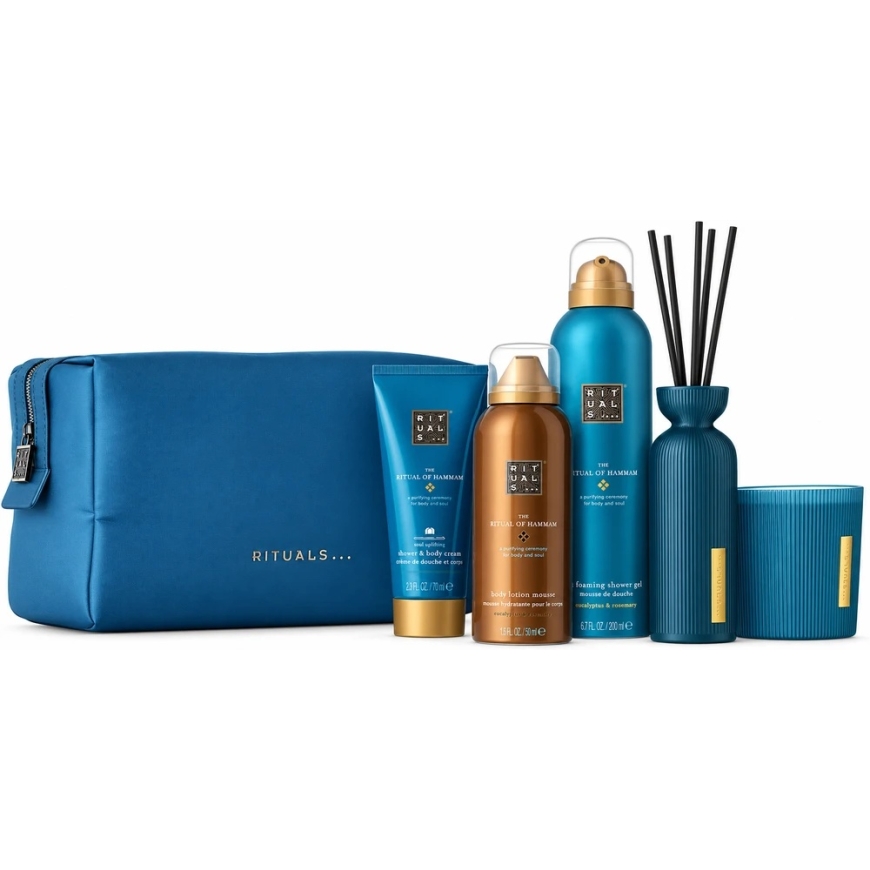 Kūno priežiūros ir namų kvapų rinkinys Rituals: The Ritual of Hammam (putojantis dušo gelis 200 ml + kūno kremas 150 ml + kūno l