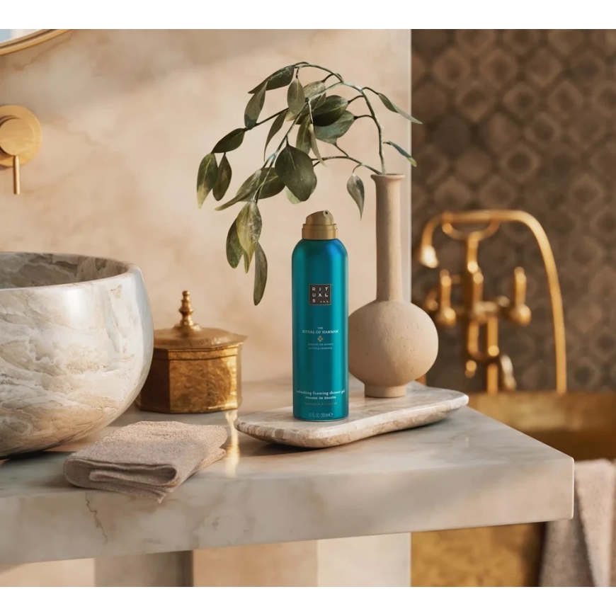 Kūno priežiūros ir namų kvapų rinkinys Rituals: The Ritual of Hammam (putojantis dušo gelis 200 ml + kūno kremas 150 ml + kūno l – 5