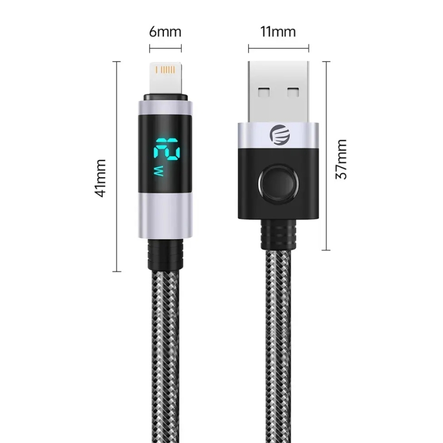 Orico LDA2L провод для передачи данных и зарядки | USB-A на Lightning | 12W | с LED дисплеем | 0.5m | чёрный, серебряный – 2