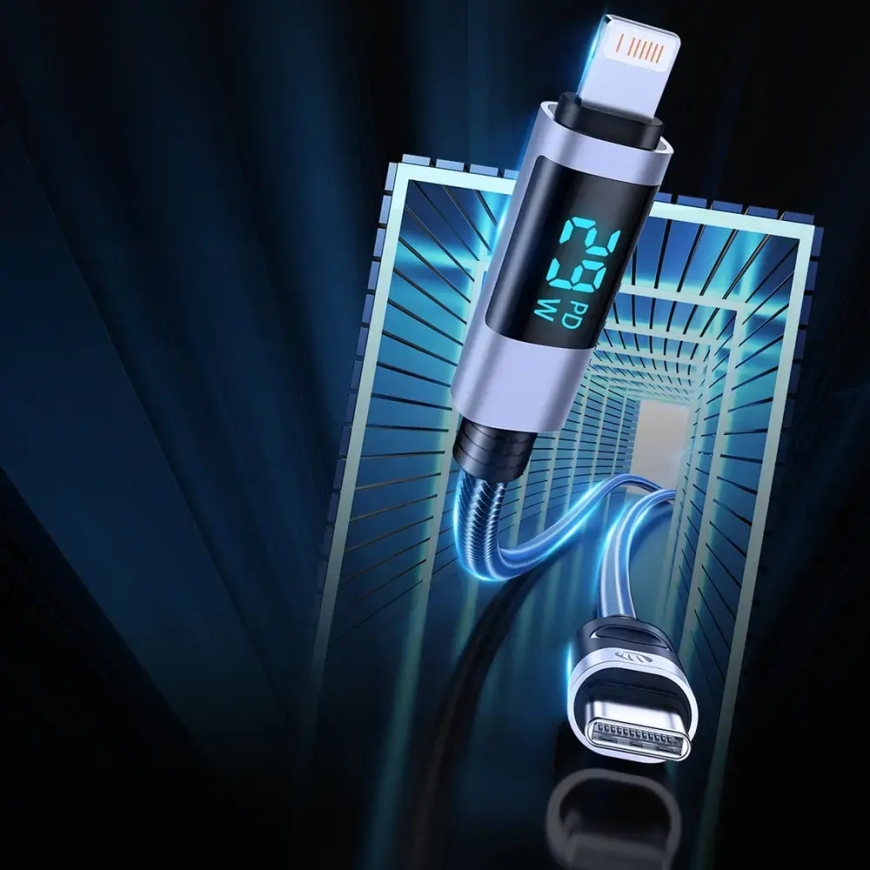 Orico LDA2L duomenų perdavimo ir įkrovimo laidas | USB-A į Lightning | 12W | su LED ekranu | 0.5m | juodas, sidabrinis – 5