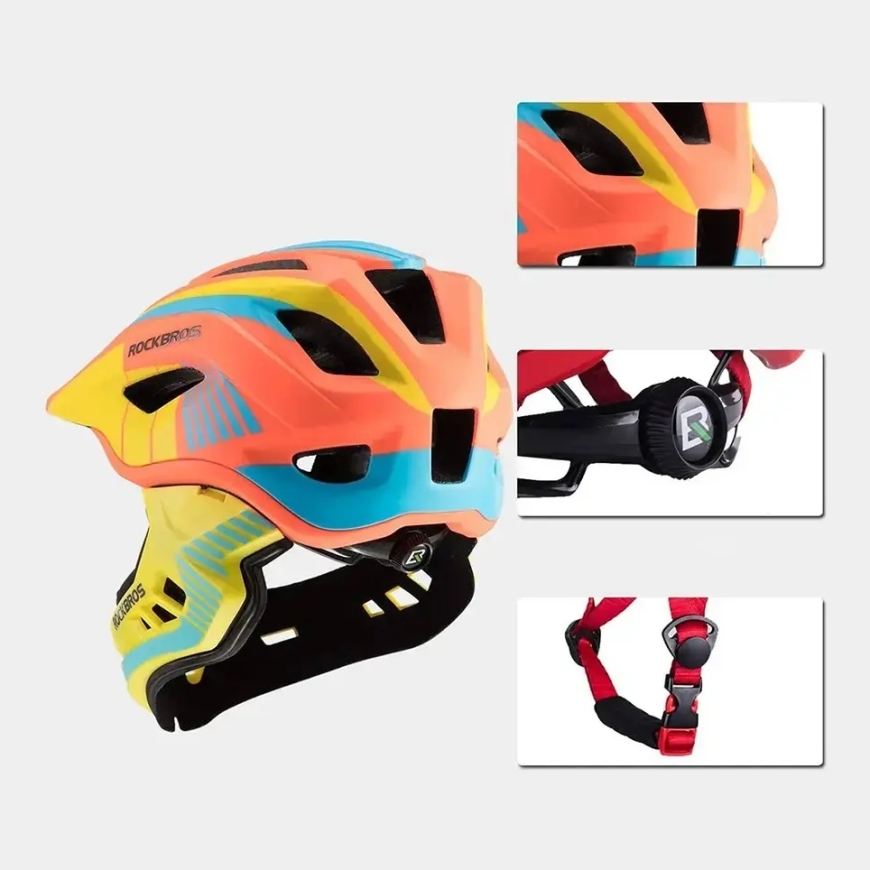 Rockbros TT-32SOYB-M lasten pyöräilykypärä irrotettavalla leukasuojalla, koko M - keltainen-oranssi – 2
