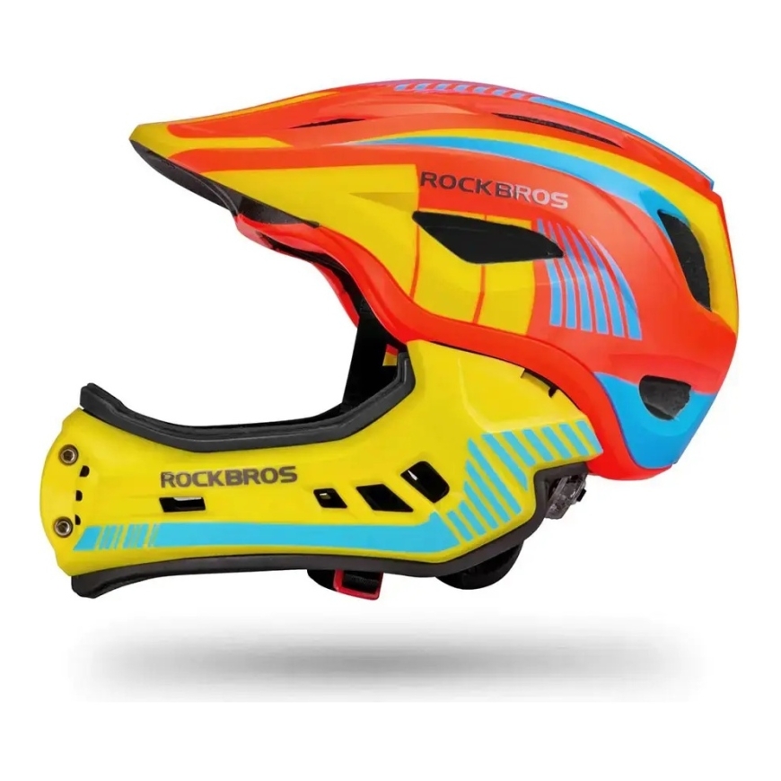 Rockbros TT-32SOYB-M lasten pyöräilykypärä irrotettavalla leukasuojalla, koko M - keltainen-oranssi – 3