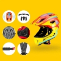 Rockbros TT-32SOYB-M lasten pyöräilykypärä irrotettavalla leukasuojalla, koko M - keltainen-oranssi Rockbros TT-32SOYB-M lasten pyöräilykypärä irrotettavalla leukasuojalla, koko M - keltainen-oranssi