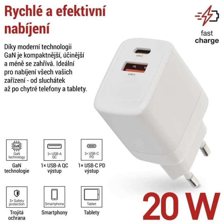 Emos Universal USB GaN PD Adapter 20 W Max. – 2