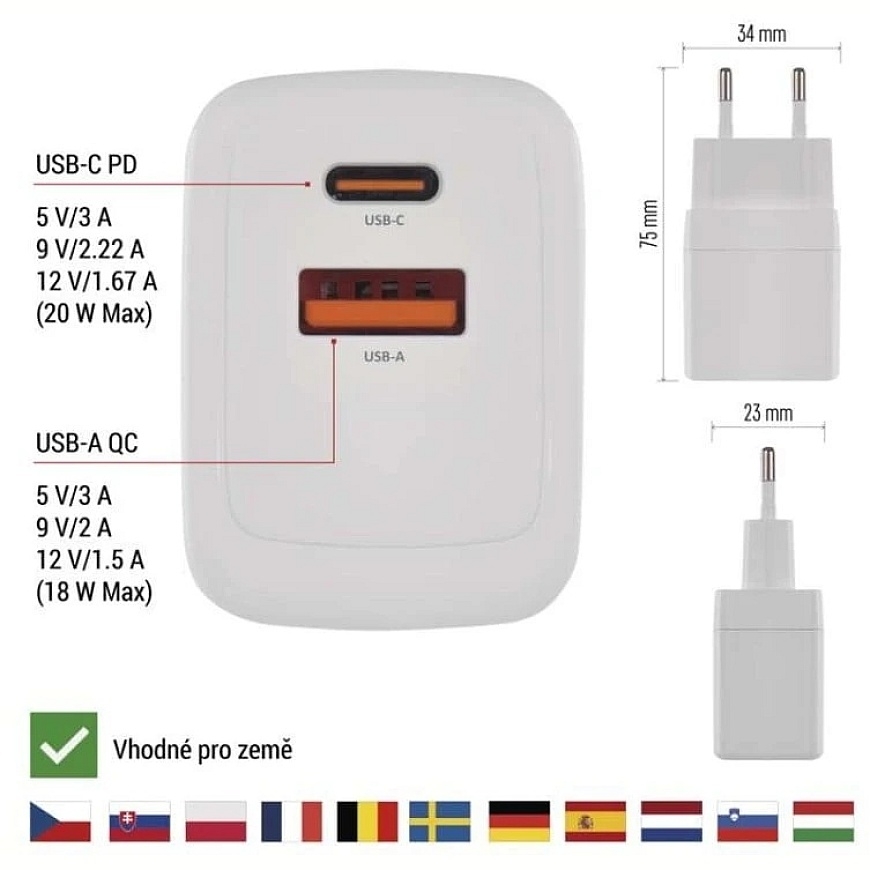 Emos Universal USB GaN į PD adapteris 20 W maks. – 4