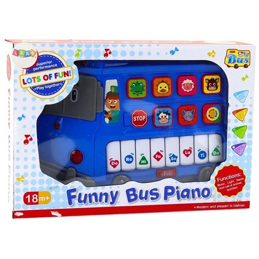 Lean Toys Mokomasis pianinas vaikams, mėlynas autobusas – 3