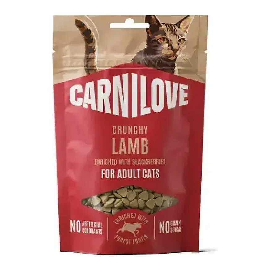 Carnilove Cat Crunchy Aikuisille Lammas Mustikoilla 50 g — rapeat herkutte aikuisille kissoille lampaan ja mustikoiden kanssa