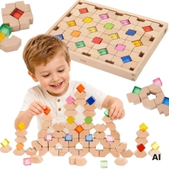 Viga Toys VIGA medinės akrilinės šviesos kaladėlės 66 vnt. nuo 18 mėn.