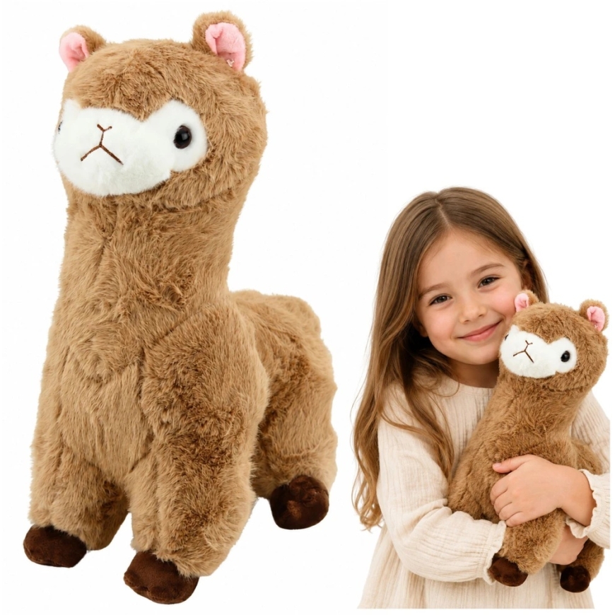 Lean Toys Плюшевый игрушечный альпака, бежевый с коричневыми акцентами, 38 x 26 x 15 см – 2