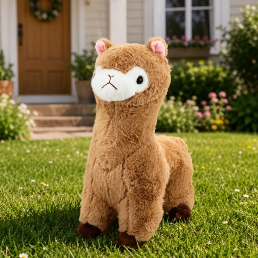 Lean Toys Pliušinis žaislas alpaka, smėlinė su rudais akcentais, 38 x 26 x 15 cm – 5