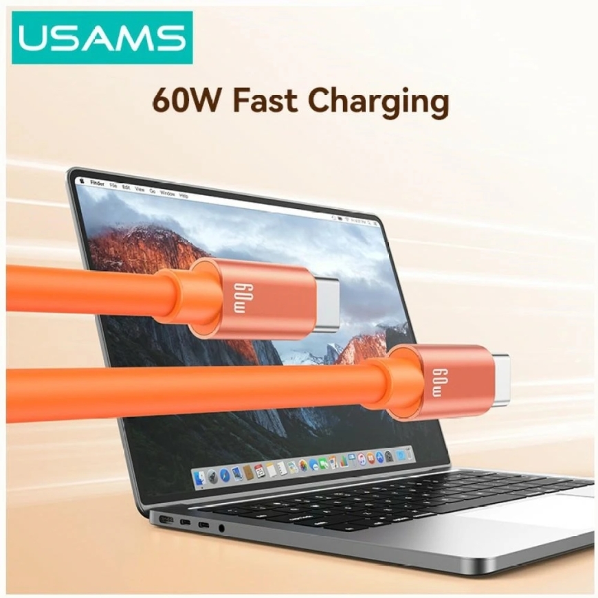 USAMS U97 60W USB-C to USB-C Cable with Strap 30cm Orange – 2