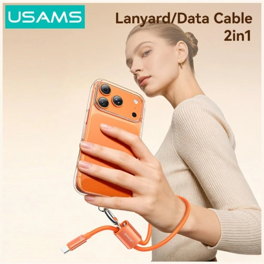 Kabelis USAMS U97 60W USB-C į USB-C su dirželiu 30cm oranžinės spalvos – 4