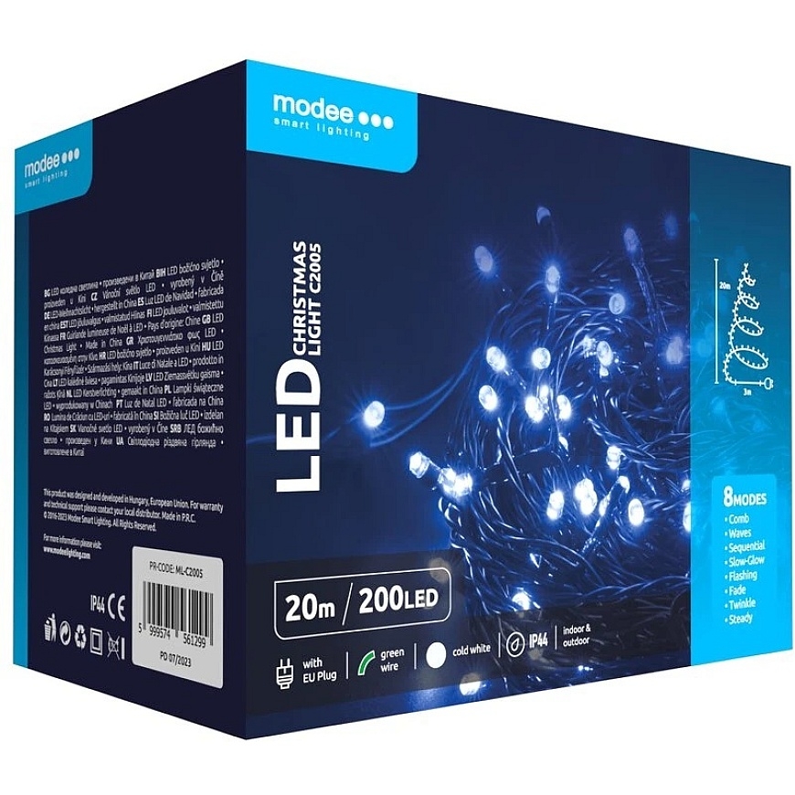 Valaistuskoristus - Modee 20M 200LED Joulutulet Kylmä Valkoinen IP44