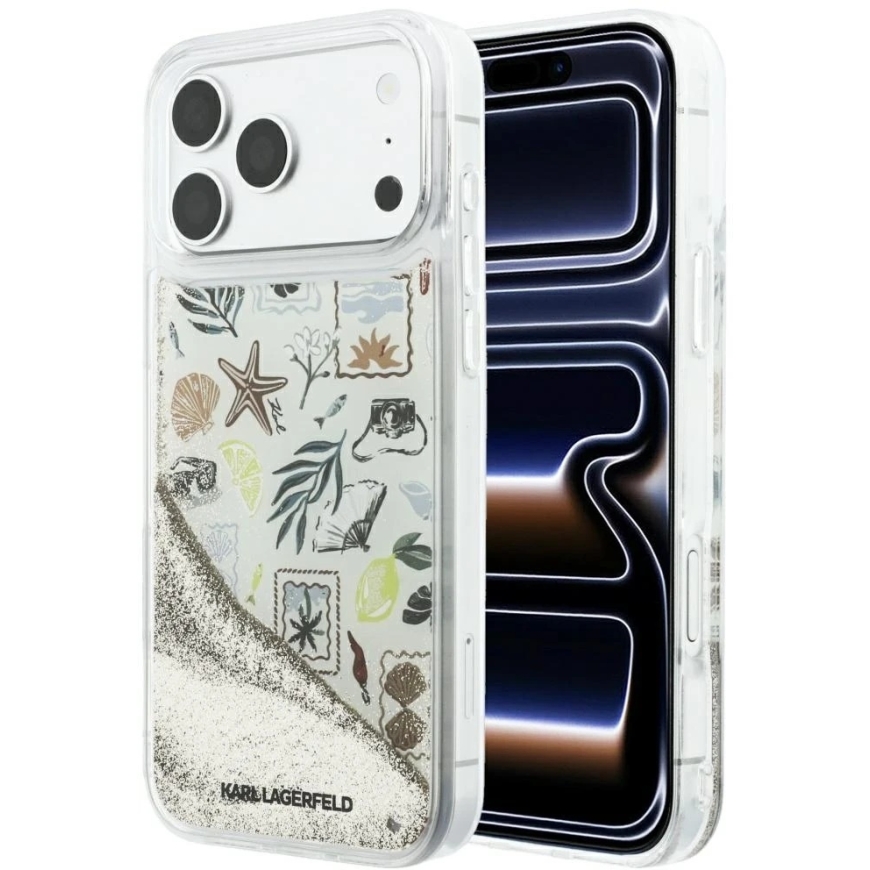 Чехол Karl Lagerfeld Liquid Glitter Beach & Sand для iPhone 17 Pro Max / 18 Pro Max - коричнево-желтый