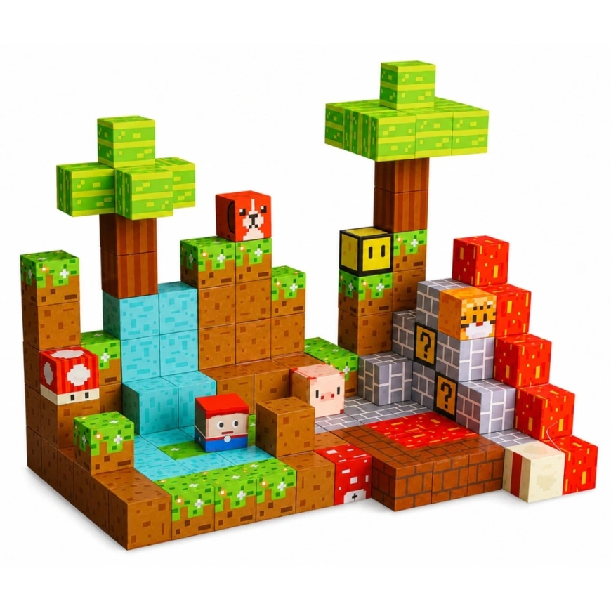 Lean Toys Magneettiset rakentamisen palikat, pikselimaailman teema, 146 kpl. – 3