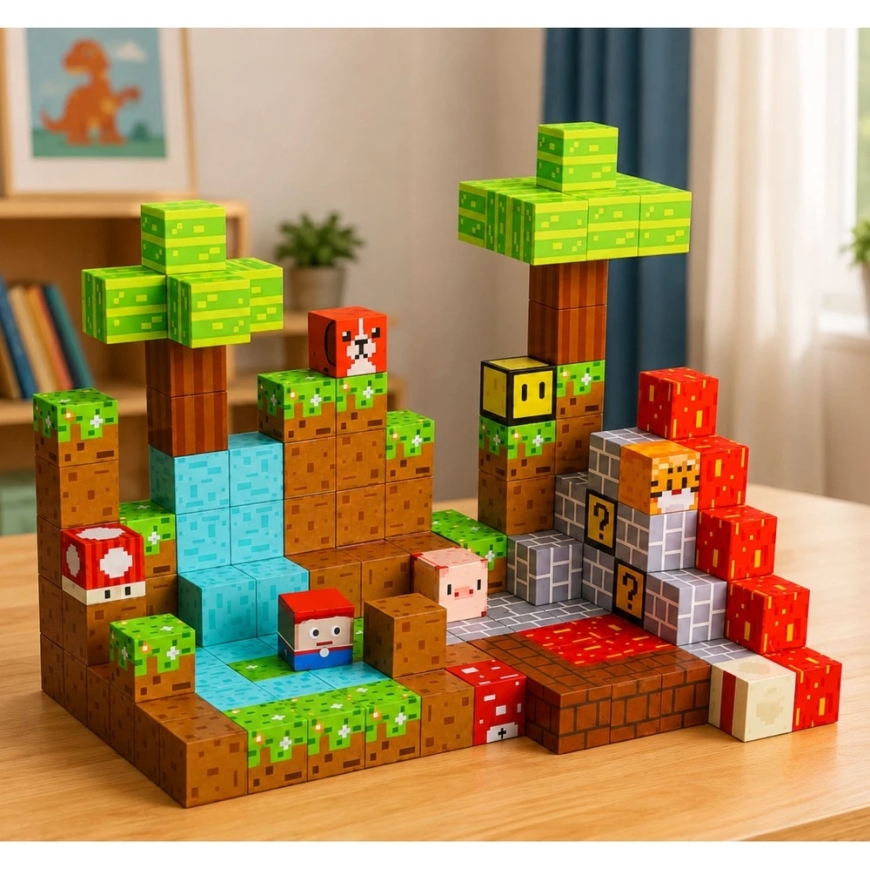 Lean Toys Magnetinės konstravimo kaladėlės, pikselių pasaulio tema, 146 vnt. – 4