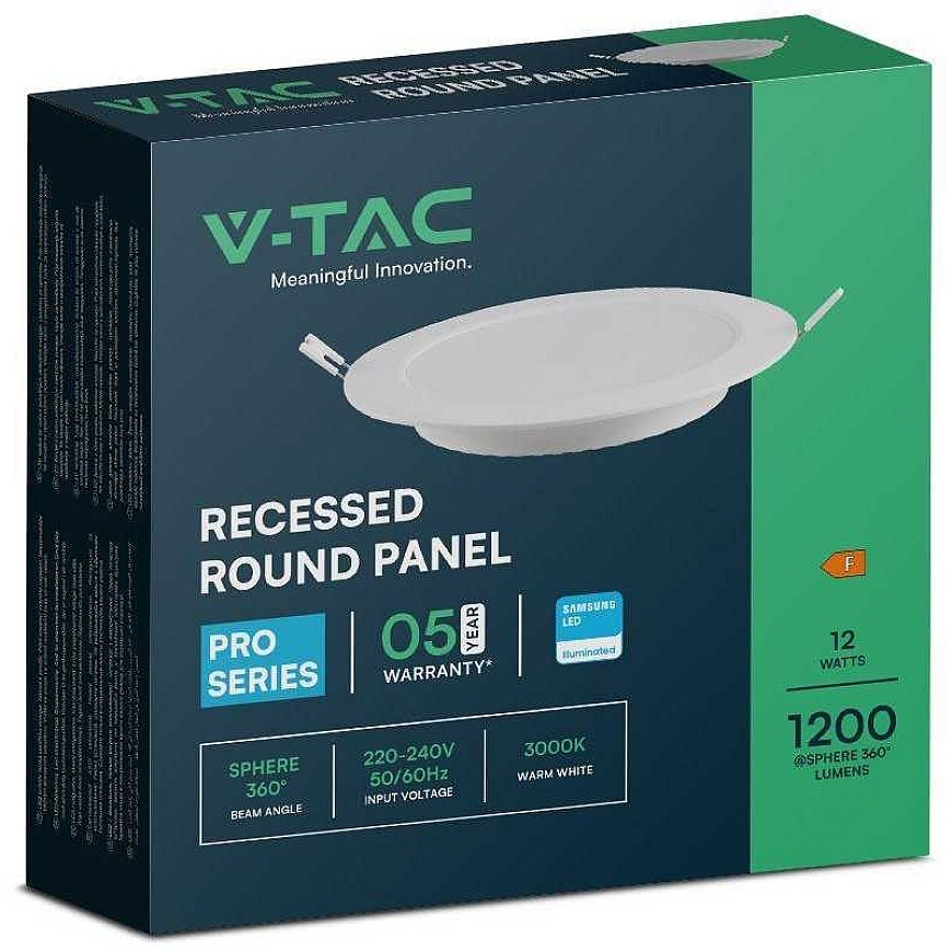 V-tac 12W iebūvējamā LED paneļa, balta, 6500K, SAMSUNG LED mikroshēma – 3