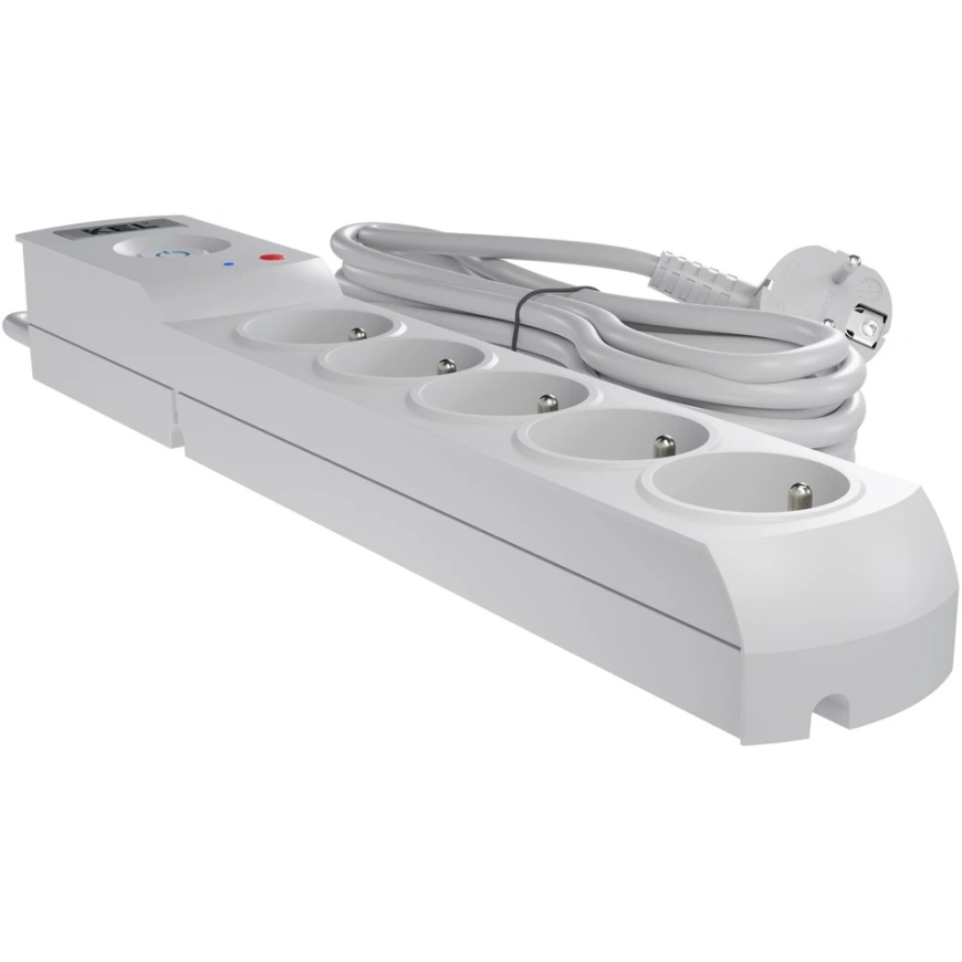 Plastrol Toitejuhe koos kaitselüliti ja ülepinge kaitsesüsteemiga Professional, 5 pesa, pikkus 5 m, 10 A, 230 V, 2300 W, hall – 3
