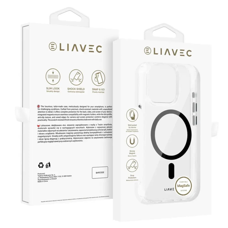 Liavec Glossy чехол с поддержкой MagSafe для телефона iPhone 14 Pro чёрный