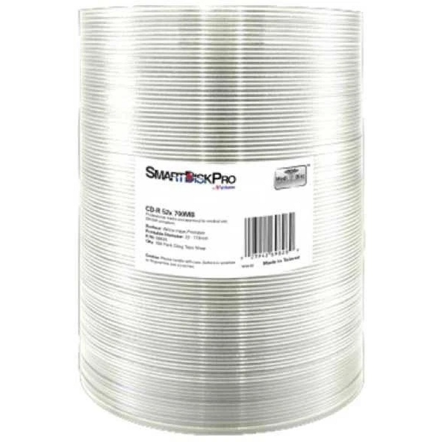 Verbatim CD-R SmartDisk Pro 700MB 52x White Inkjet Printable, Print Area 23 – 118mm, 100-spindle – 2