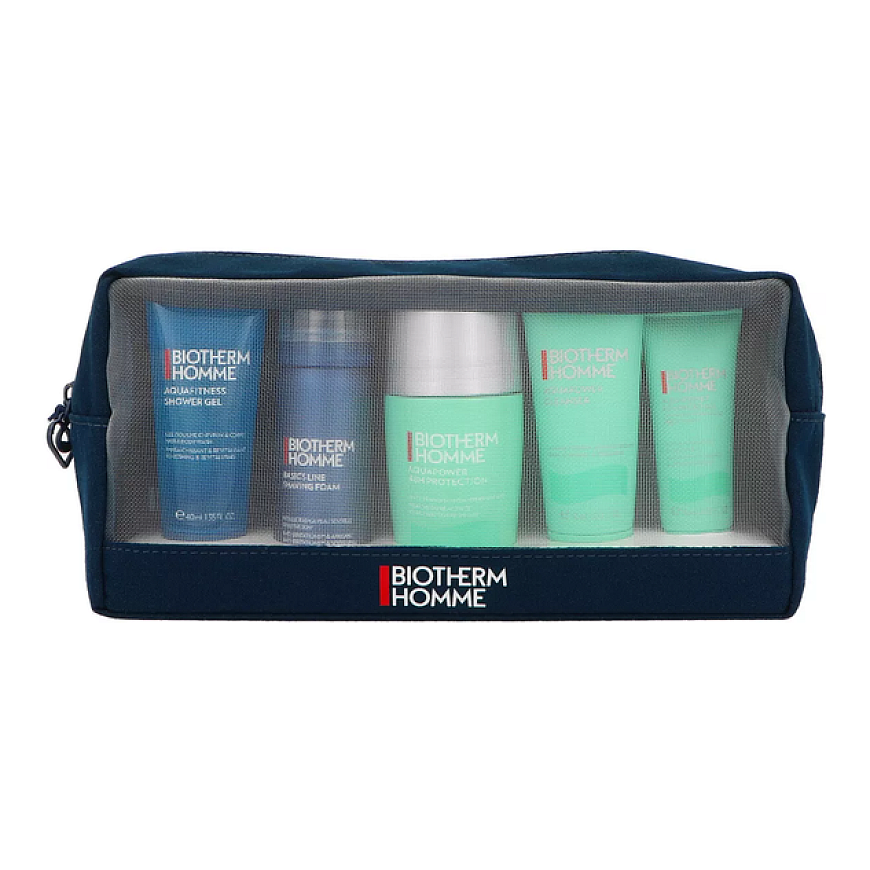 „Biotherm“ rinkinys: vyrams, skutimosi putos, 50 ml + „Aquapower“, šalina nešvarumus, valomasis gelis, veidui, 40 ml + „Aquafitn