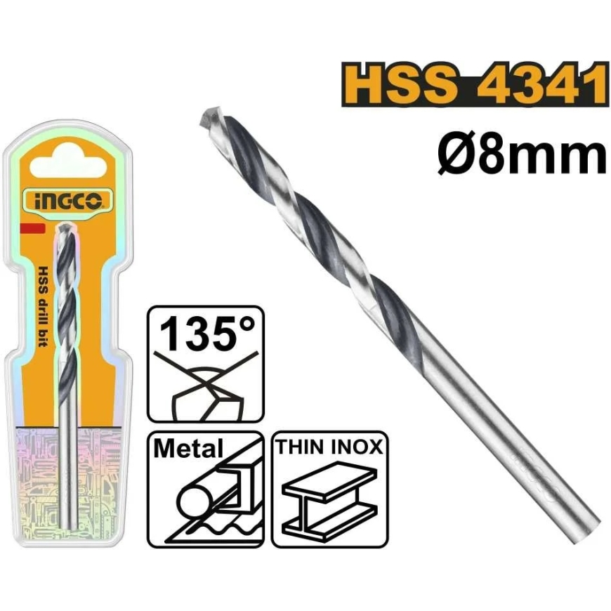 Ingco DBT1200804 HSS metal drill 8mm – 2