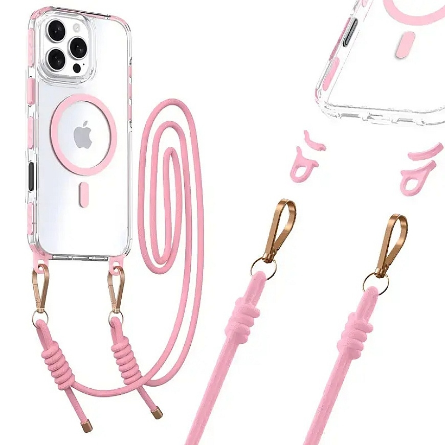 Tel Protect Strap Clear maciņš telefonam iPhone 16 Pro rozā