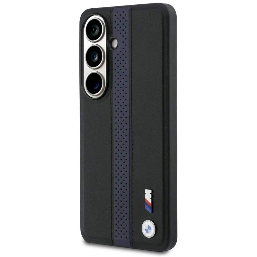 BMW M PU leather case with perforated stripes and metal logo, with magnet, designed for Samsung Galaxy S26, blue color – 3
