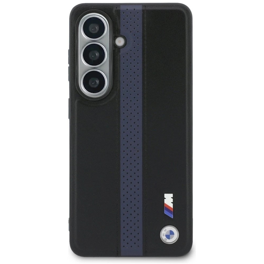 BMW M PU-nahkakuori, jossa on rei'itetyt nauhat ja metallilogot, magneetilla, suunniteltu Samsung Galaxy S26:lle, sininen väri – 4