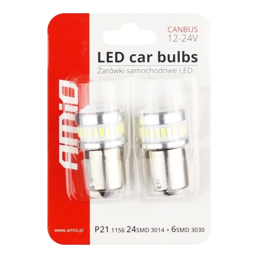 LED CANBUS 3014 24SMD + 3030 6SMD 1156 BA15S P21W R10W R5W Valkoinen 12V/24V – 2