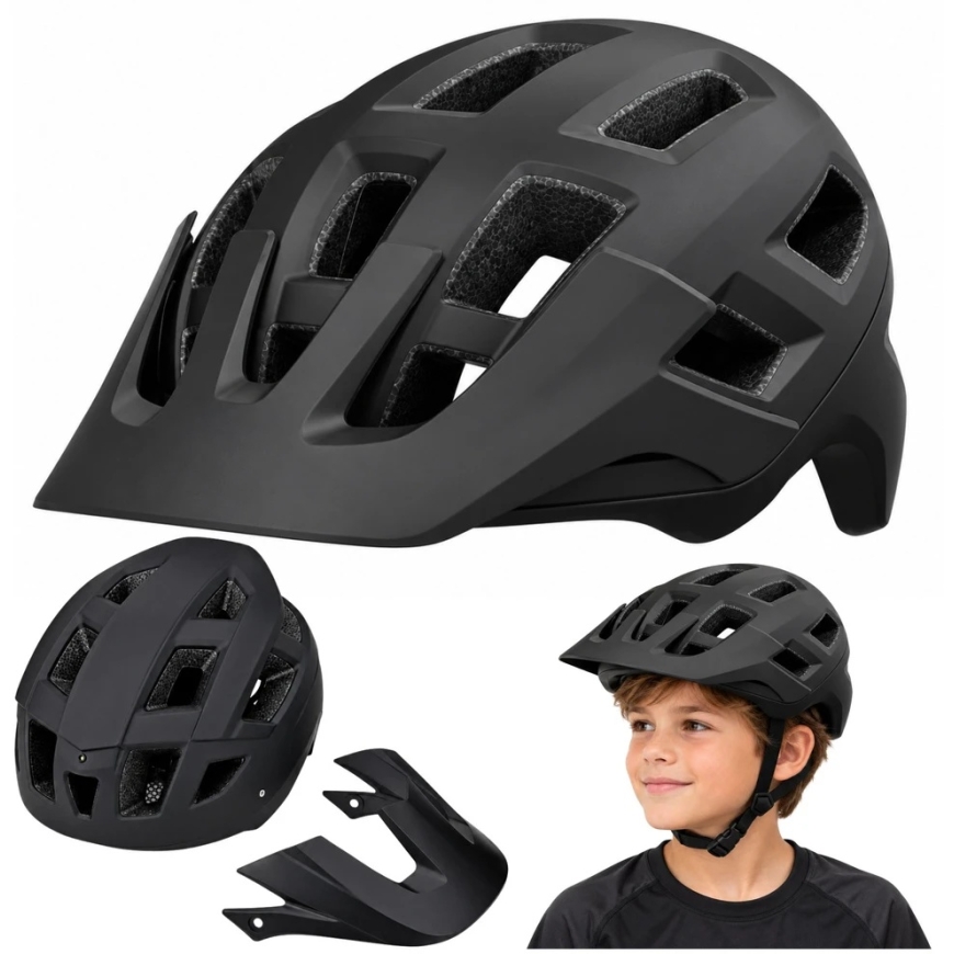 Lean Jalgratta Kiiver MTB Eemaldatava Kilega, Must, 35,5 × 21 × 17,5 cm