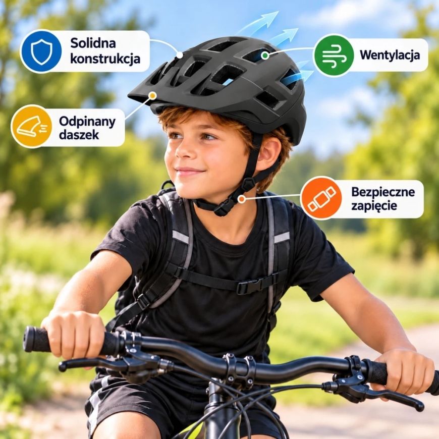 Lean Dviračio šalmas MTB su nuimamu skydeliu, juodas, 35,5 × 21 × 17,5 cm – 4