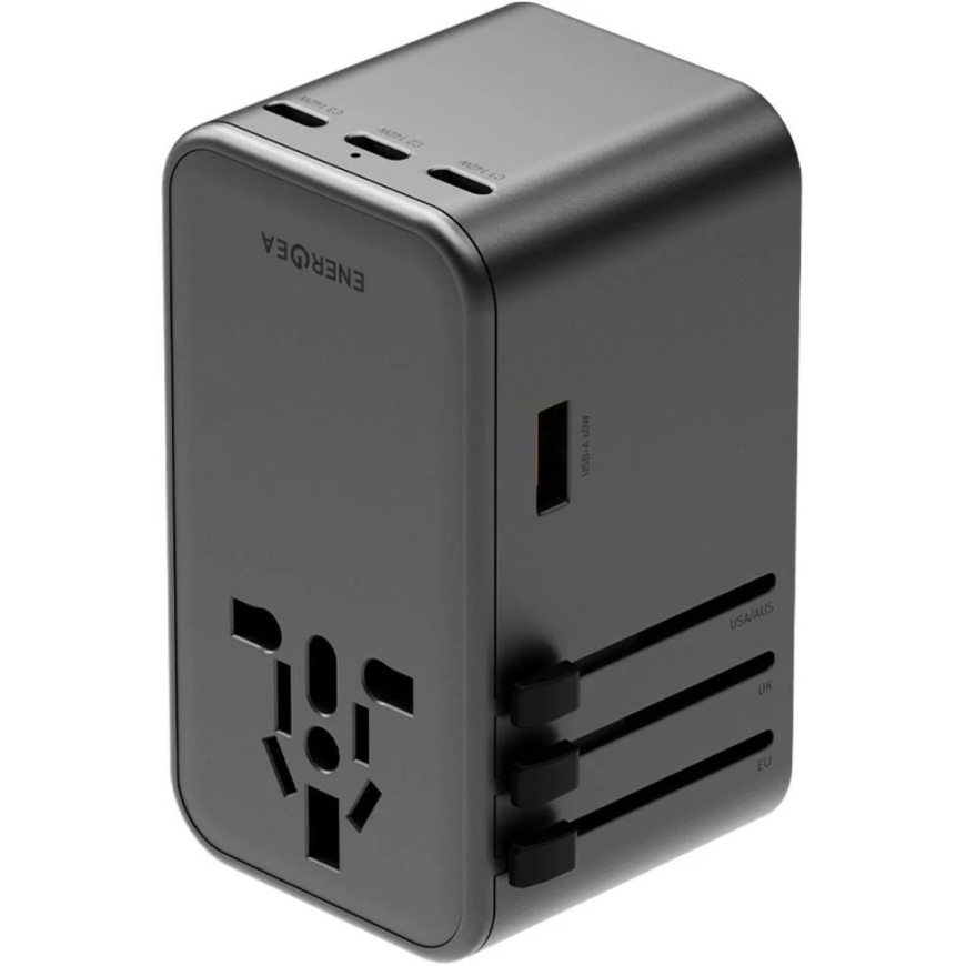Energea TravelWorld адаптер GaN 160W PD 3x USB-C / USB-A в цвете Gunmetal