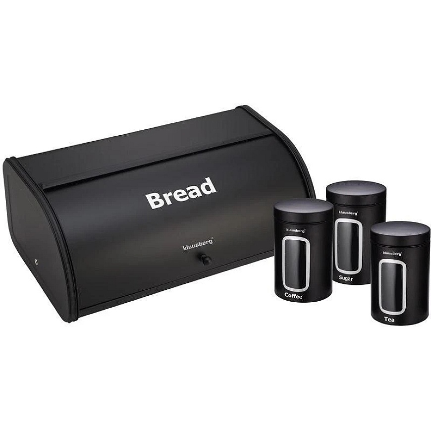 King Hoff Bread Bin with Containers, Black, Klausberg Steel