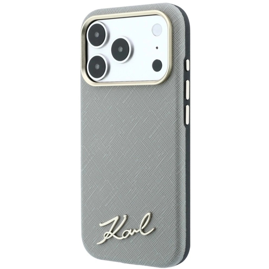Karl Lagerfeld Saffiano Small Script Metal Logo MagSafe kate iPhone 17 Pro Max / 18 Pro Max - russet kollane – 3
