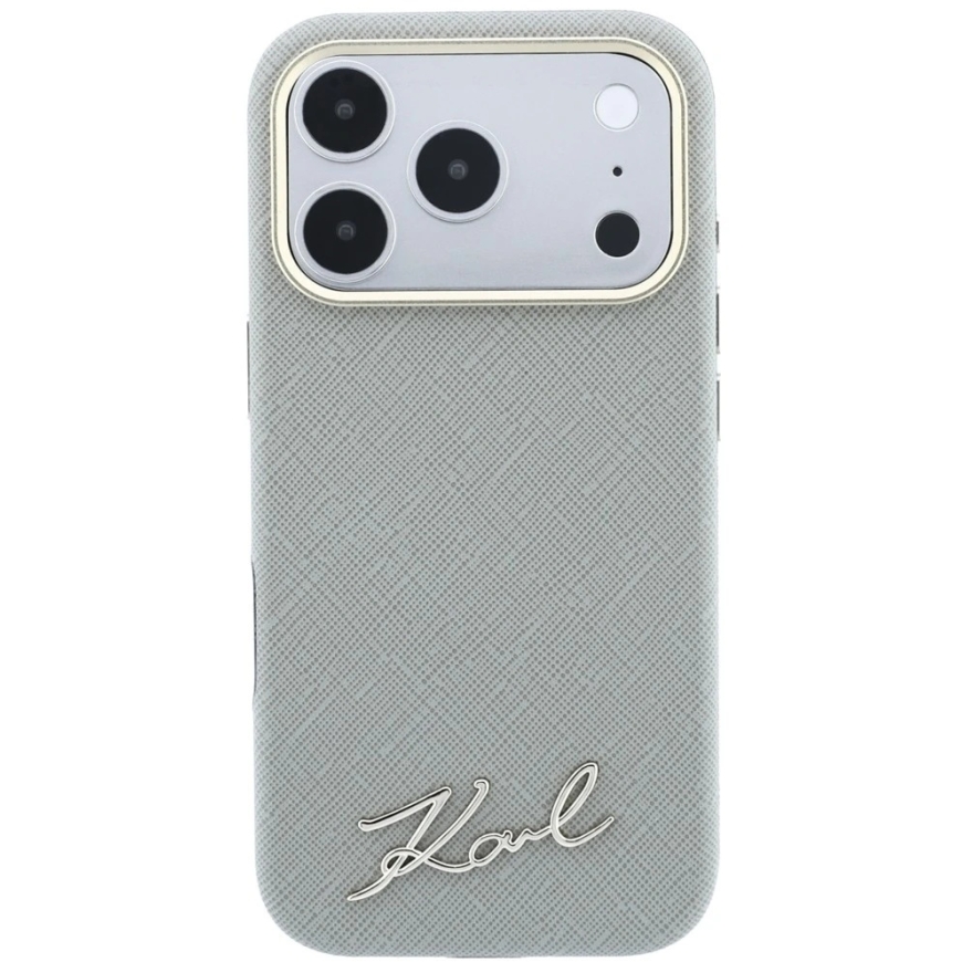 Чехол Karl Lagerfeld Saffiano Small Script Metal Logo MagSafe для iPhone 17 Pro Max / 18 Pro Max - русовато-желтый – 4