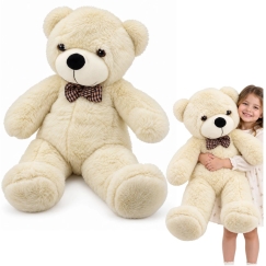 Lean Toys Плюшевый Мишка с Клетчатым Ремешком, Кремово-Белого Цвета, 120 x 45 x 35 см