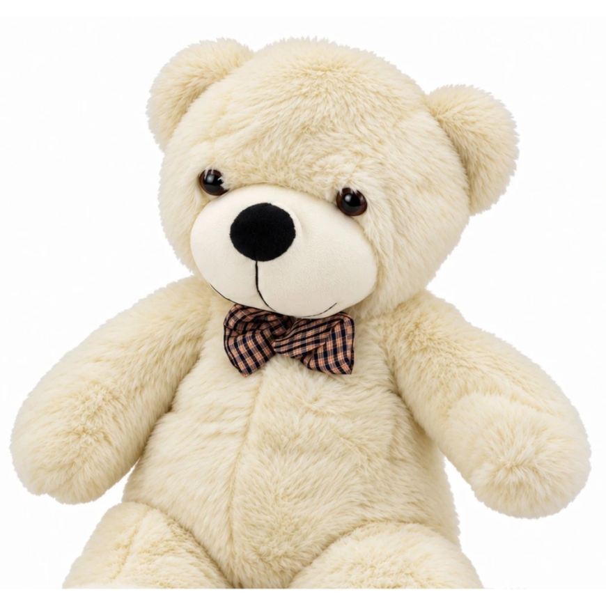 Lean Toys Plush Teddy Bear with Checkered Ribbon, Cream White Color, 120 x 45 x 35 cm – 3