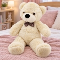 Lean Toys Pliušinis meškiukas su languotu kaspinu, kreminės baltos spalvos, 120 x 45 x 35 cm