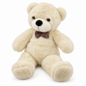 Lean Toys Plush Teddy Bear with Checkered Ribbon, Cream White Color, 120 x 45 x 35 cm
