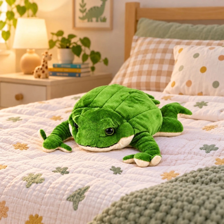 Lean Toys Plush Frog with Weighted Beads, Green and Cream, 26 × 16 × 8 cm – 4