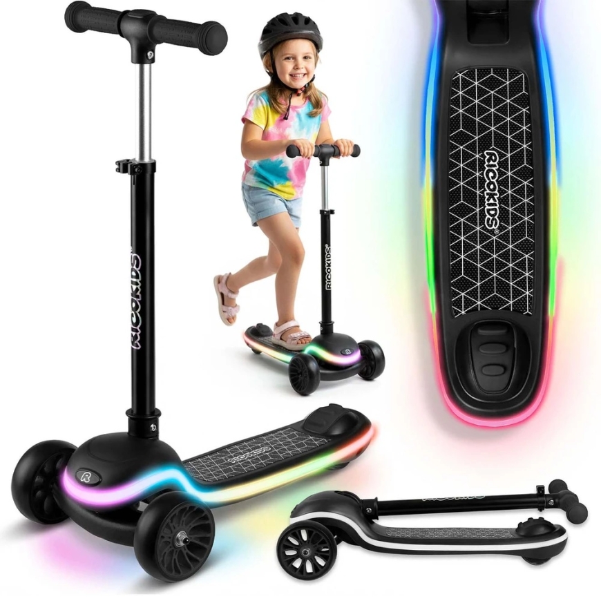 Ricokids Leddi lasten musta kolmepyöräinen tasapainoskootteri LED-valoilla – 5