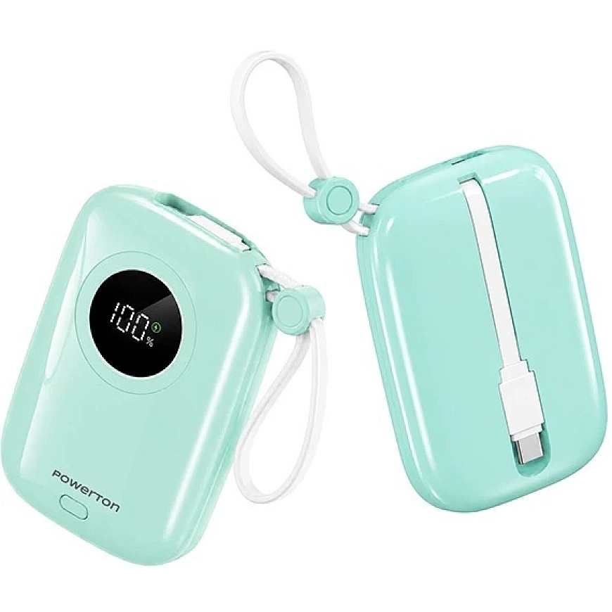 Powerton ENERGY PASTEL EDITION toiteplokk 10000 mAh, 2x USB-C, 22,5 W, integreeritud kaablid, mündi värvi – 2
