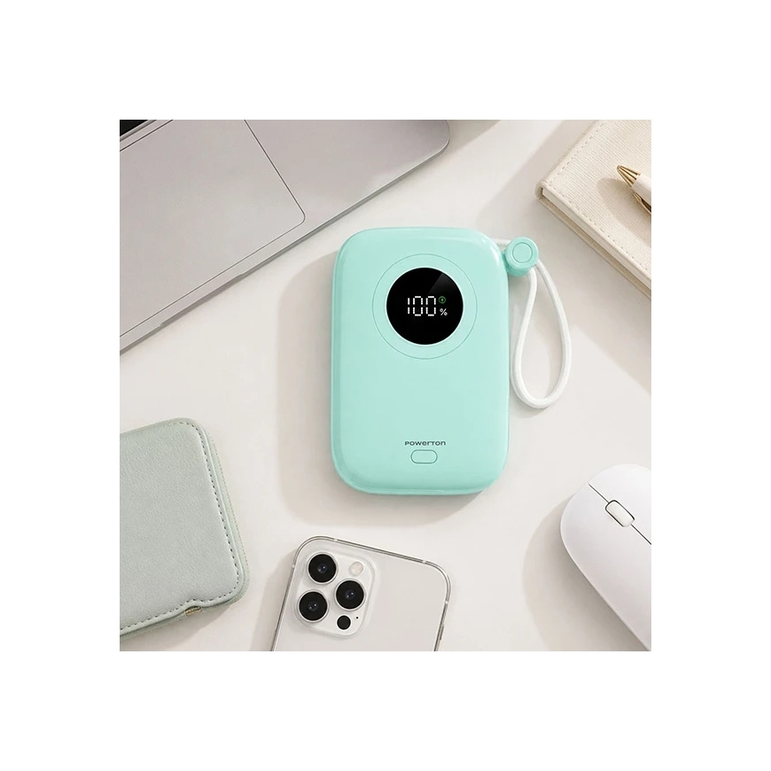 Powerton ENERGY PASTEL EDITION блок питания 10000 мАч, 2x USB-C, 22,5 Вт, встроенные кабели, мятного цвета – 3