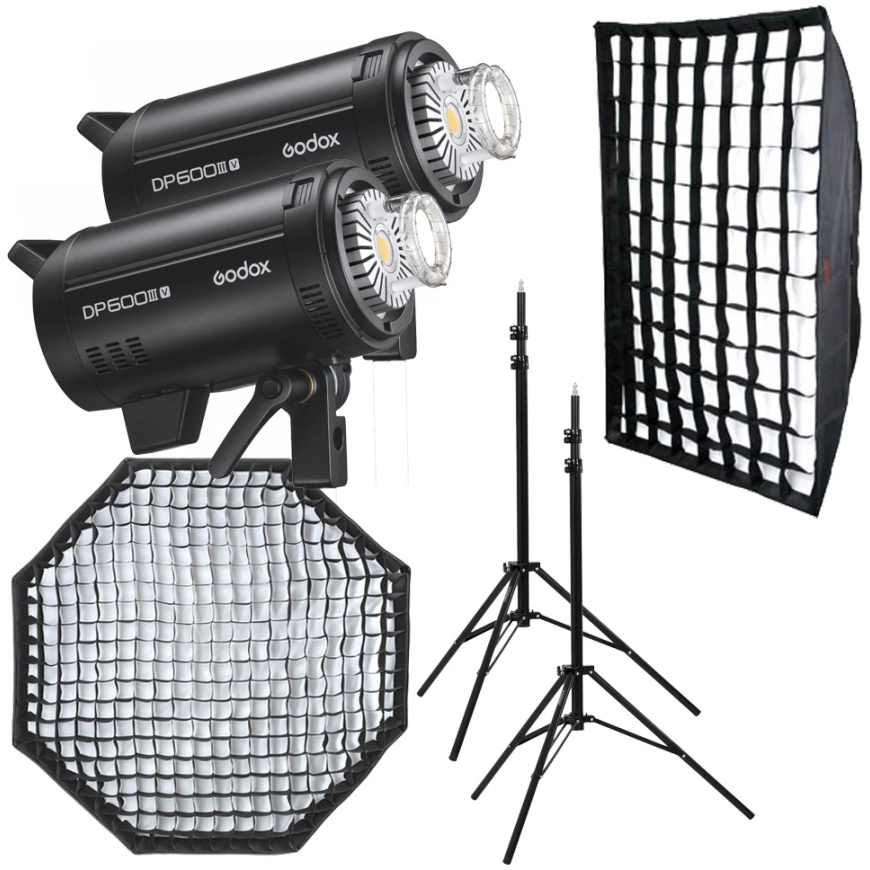 Студийная вспышка - Godox DP600III V комплект из двух вспышек, 600 Вт, 2,4 ГГц, LED, 60 × 60 см, 95 см – 4