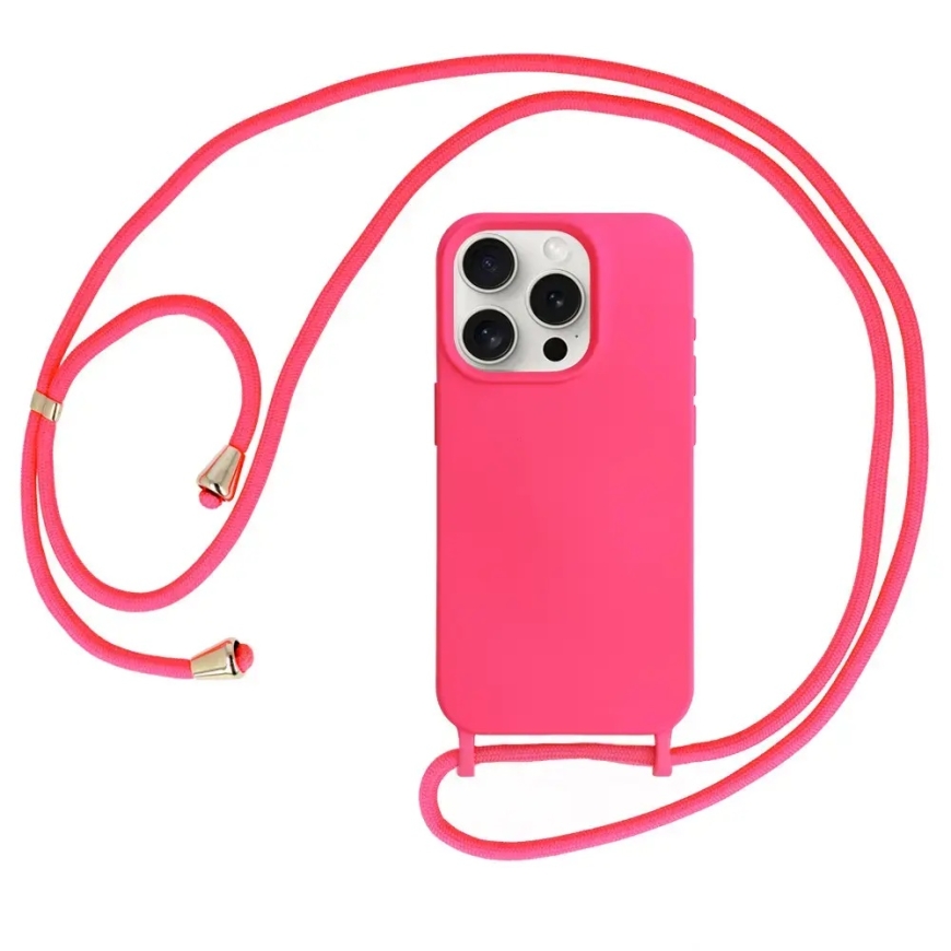 Strap Silicone phone case for iPhone 15 Plus pink