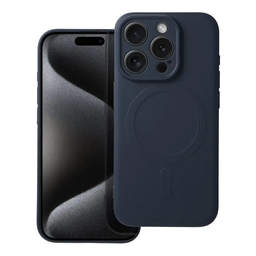 Silicone Mag Cover phone case with MagSafe support for iPhone 15 Pro blue